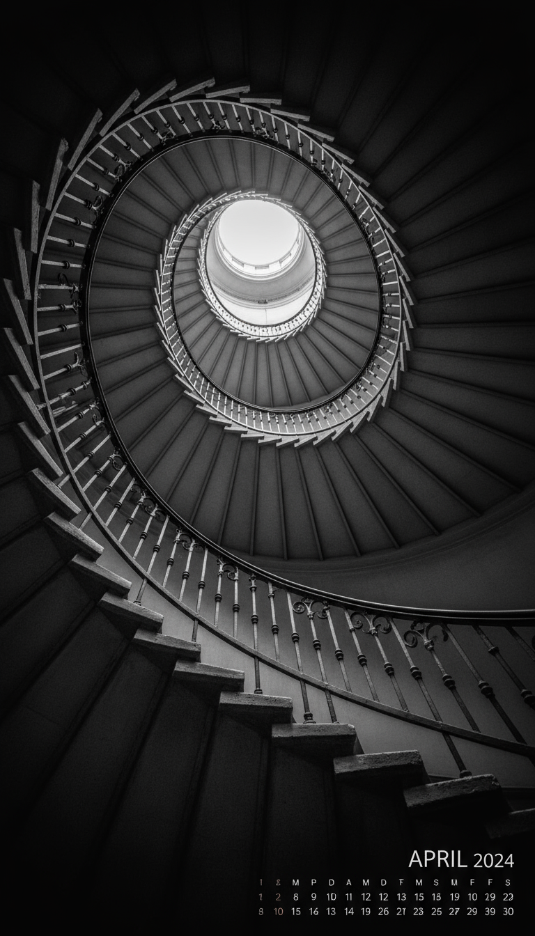 멋진 흑백 건축 사진이 담긴 세련된 2024년 달력.