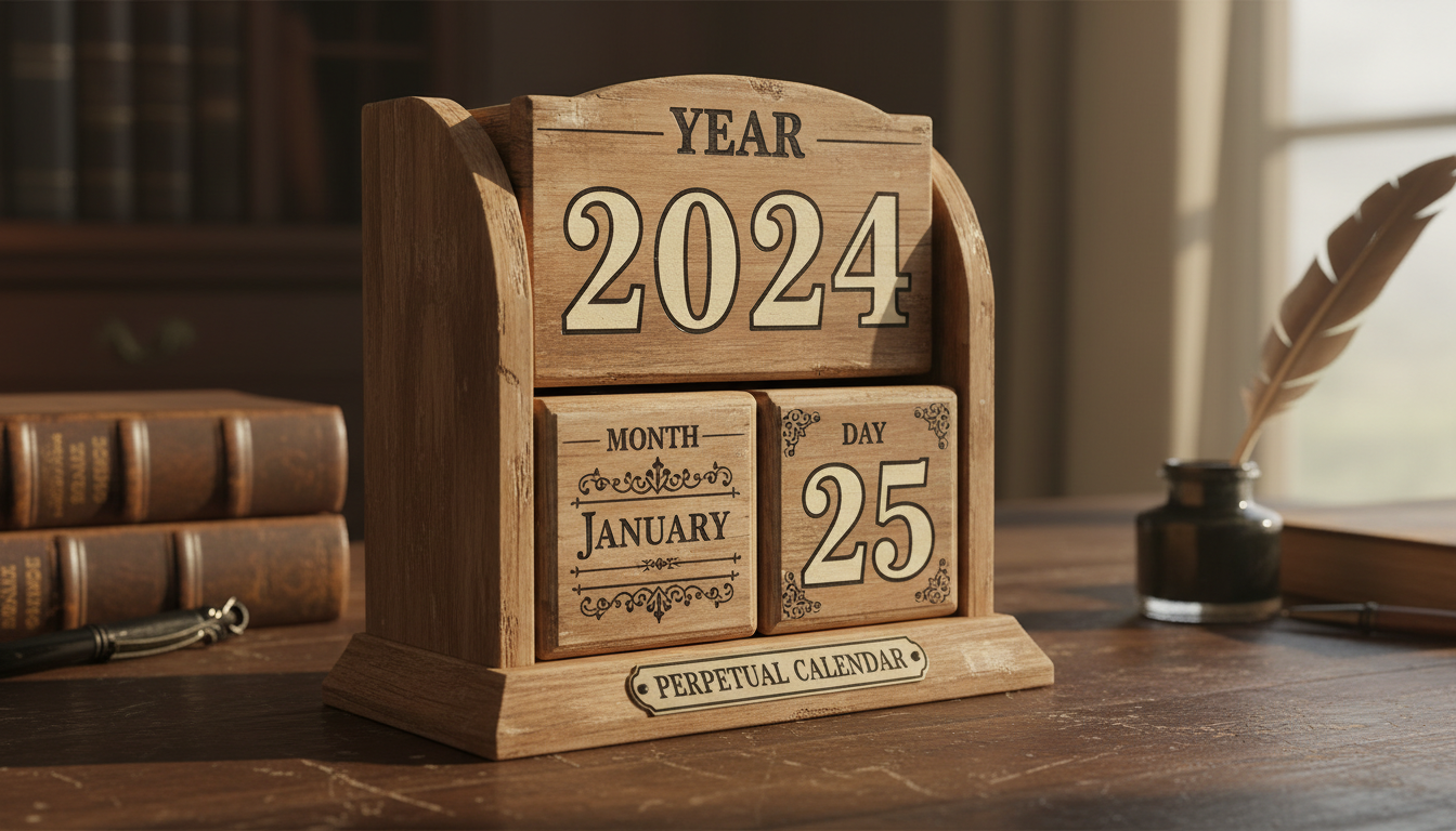 오래된 나무로 만든 빈티지 스타일의 2024년 영구 달력 블록.