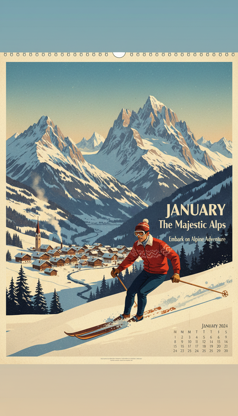 세계 유명 랜드마크와 모험적인 여행지가 담긴 '방랑' 테마의 2024년 달력.