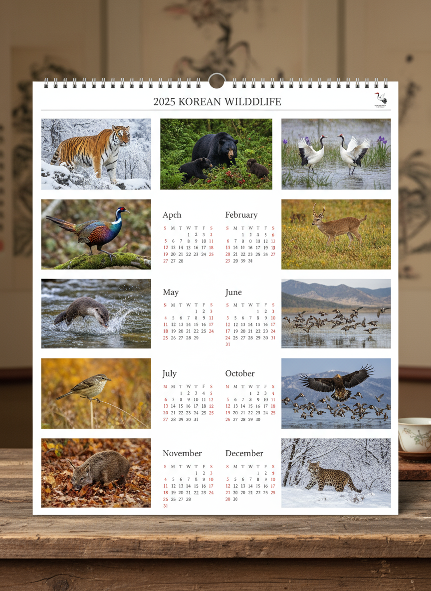 한국 야생 동물의 놀라운 사진들이 담긴 2025년 달력.