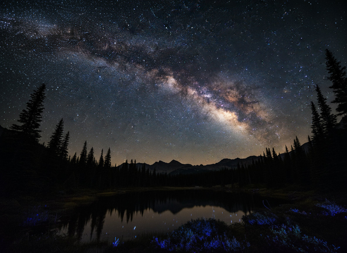 어두운 밤하늘을 가로지르는 숨막히는 은하수와 나무 실루엣의 웅장한 4K 배경화면.