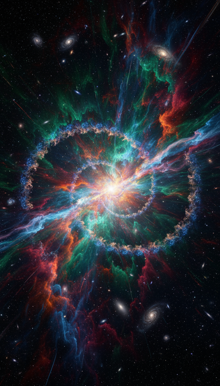 생생한 색상과 광년 규모의 팽창하는 가스 구름으로 깊은 우주에서 일어나는 우주 폭발을 묘사한 놀라운 4K 배경화면입니다.