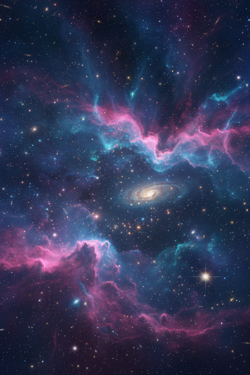 초고해상도로 포착된 푸른색과 분홍색의 생생한 색조를 띠는 깊은 우주 성운, 우주 먼지, 반짝이는 별들을 담은 숨막히는 4K 배경화면입니다.