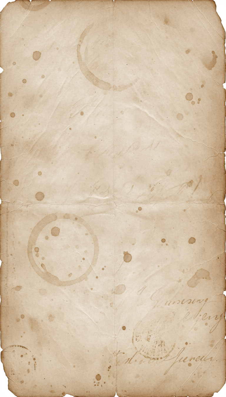 세피아 톤, 은은한 얼룩, 거친 가장자리가 특징인 오래된 빈티지 종이 배경.