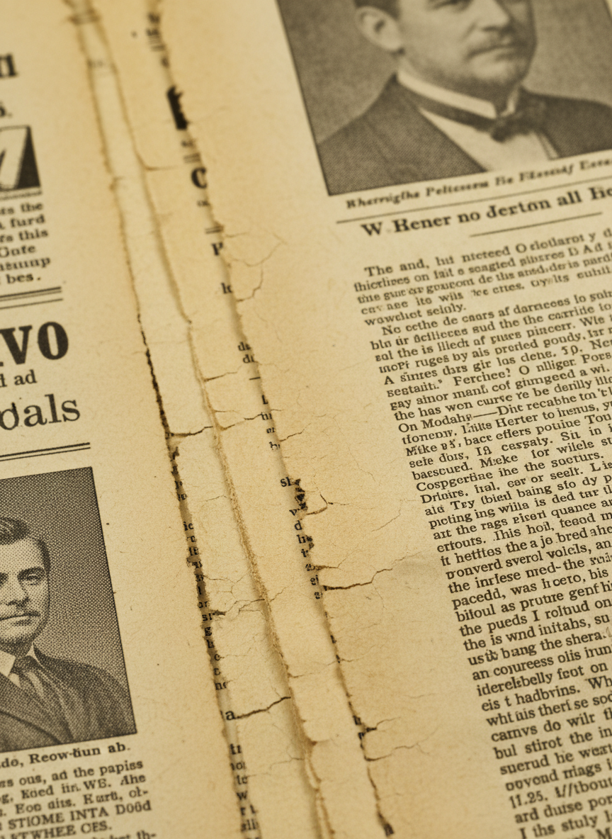 인쇄물이 보이는 약간 노란 빛깔의 오래된 신문 질감.