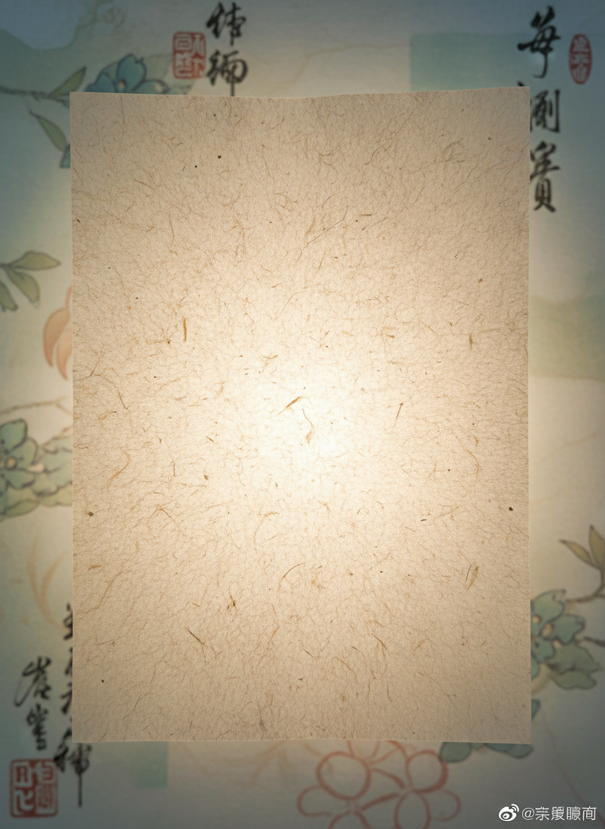 섬세하고 섬유질이 풍부하며 역광을 받은 반투명 라이스 페이퍼 질감.