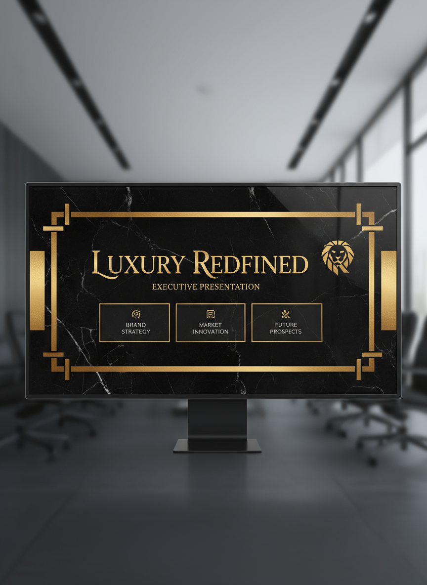어두운 대리석, 금색 악센트, 세리프 서체를 사용한 우아하고 고급스러운 PPT 템플릿