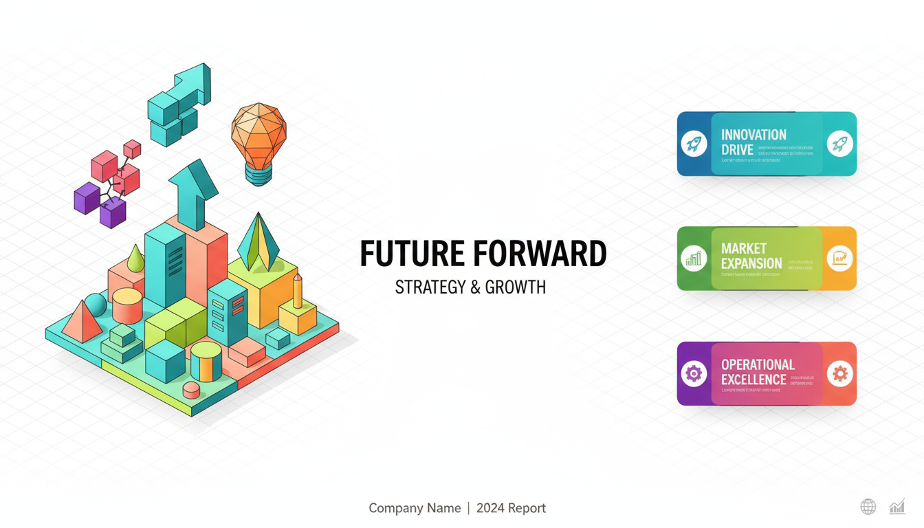 3D 기하학적 일러스트와 재미있는 밝은 색상을 사용한 아이소메트릭 디자인 PPT 템플릿