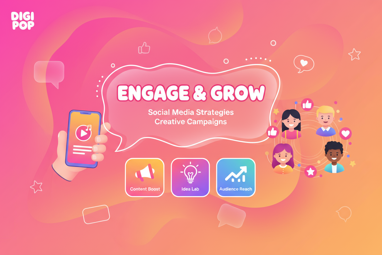 활기차고 장난기 넘치는 그라데이션, 말풍선, 만화 일러스트레이션이 있는 디지털 마케팅 PPT 템플릿.