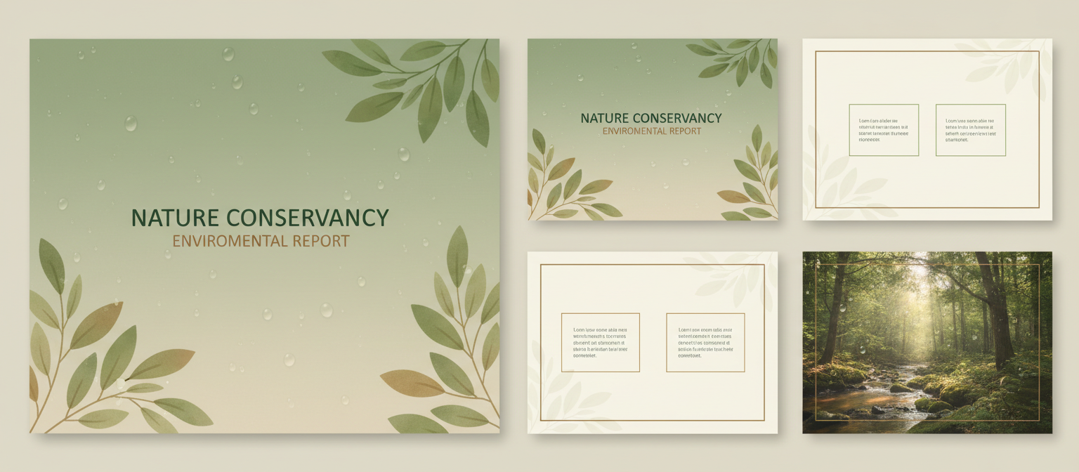 잎 패턴, 자연색, 물방울 효과가 있는 자연 테마 PPT 템플릿