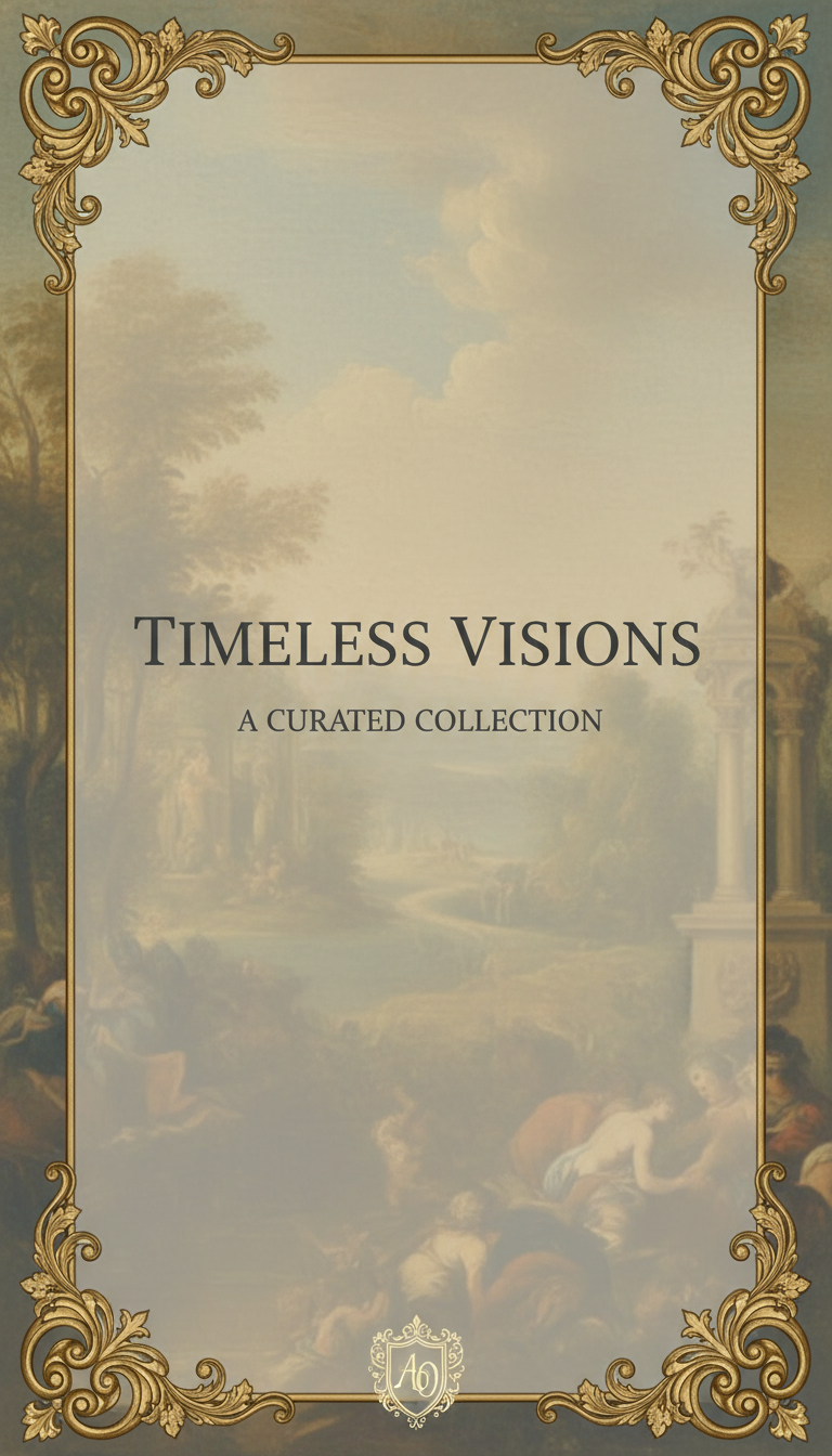 차분한 역사적 그림 질감과 화려한 장식 프레임이 있는 고전적이고 우아한 PPT 템플릿.