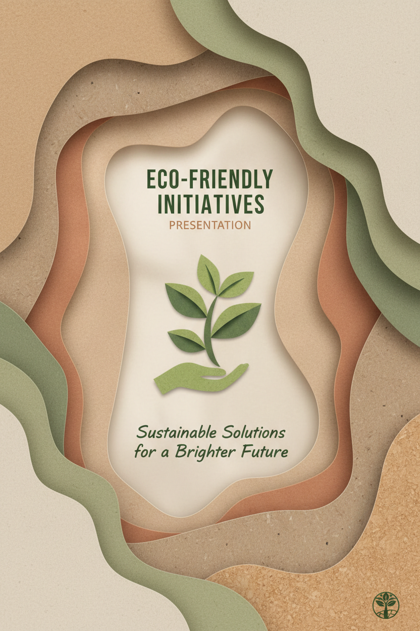 자연적인 흙색 톤의 겹겹이 쌓인 종이 질감이 있는 친환경 PPT 표지.