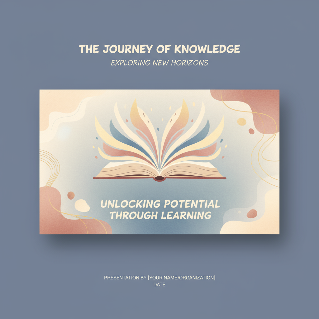 펼쳐진 책 그림과 부드러운 빛이 있는 교육용 PPT 표지.