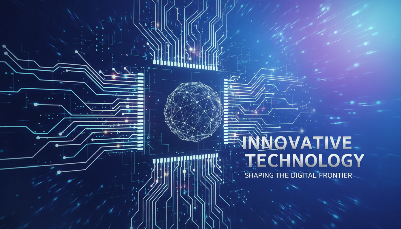 추상적으로 빛나는 회로 기판 패턴이 있는 혁신적인 기술 PPT 표지.