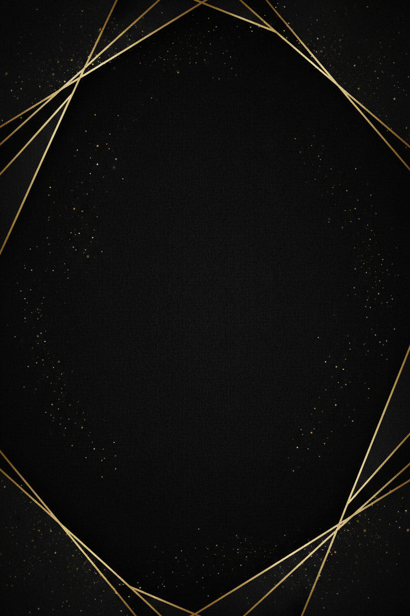 섬세한 금색 기하학적 악센트와 반짝이는 입자가 있는 고급스러운 검은색 배경의 PPT 표지.