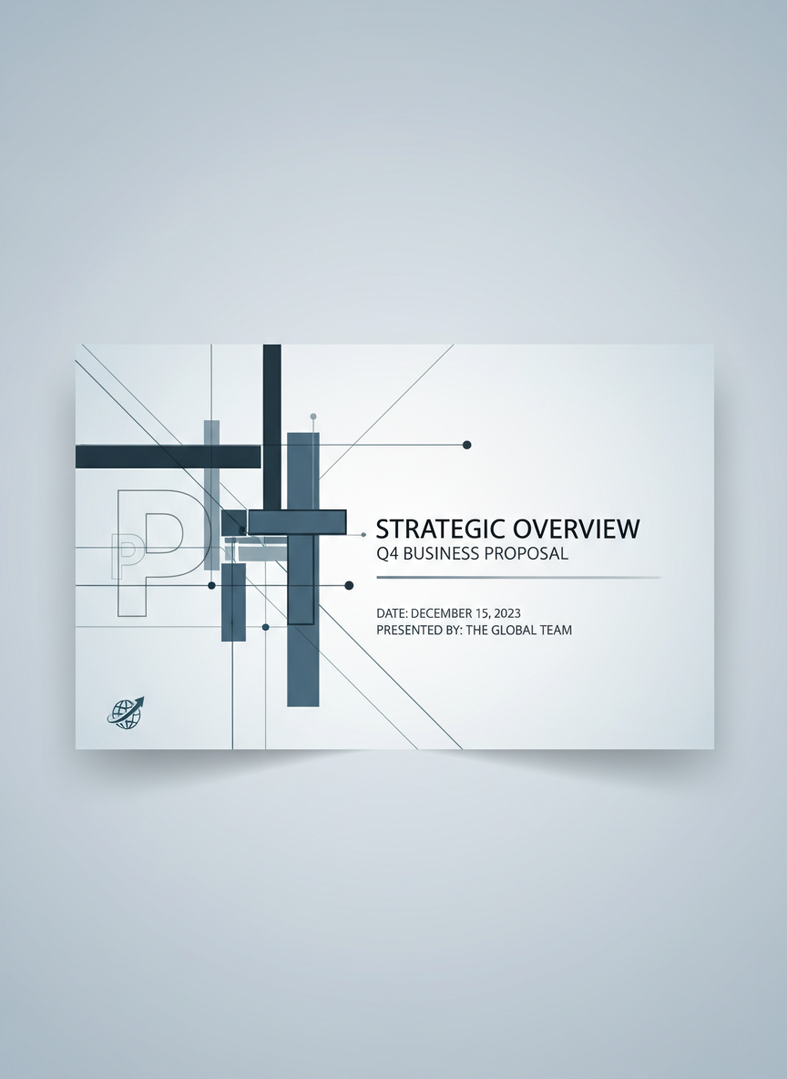 깔끔한 격자 레이아웃과 기하학적 요소가 있는 전문적인 PPT 표지.