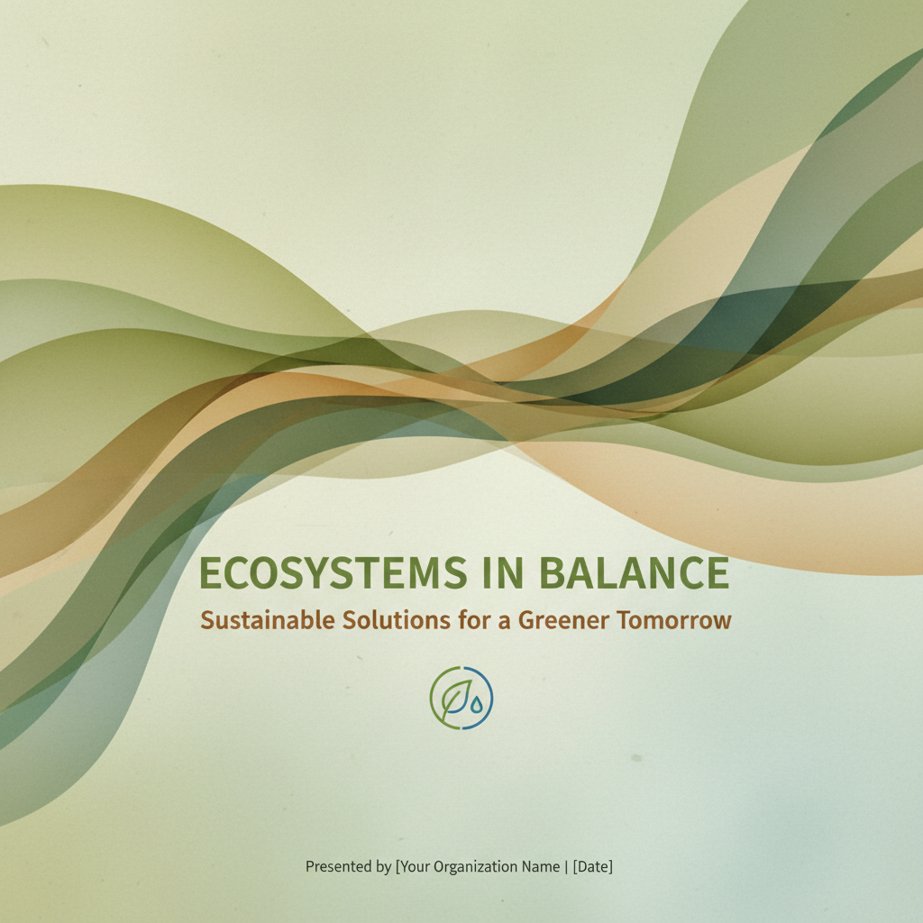 부드러운 유기적 선과 녹색, 흙색 톤의 자연에서 영감을 받은 PPT 표지.