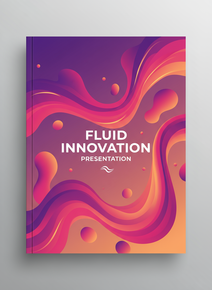 보라색, 분홍색, 주황색의 유동적인 액체 그라데이션이 있는 창의적인 PPT 표지.