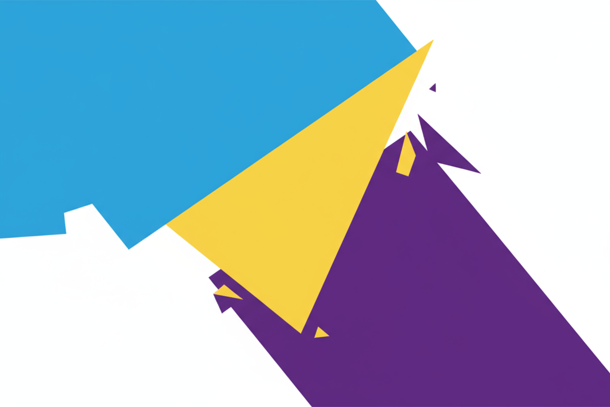 전기 파란색, 밝은 노란색, 진한 보라색의 생생한 색상이 비대칭으로 배치된 대담한 컬러 블록 PPT 표지.