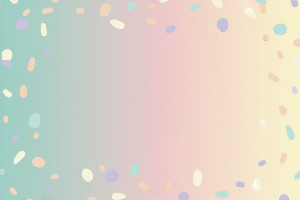 민트색, 연분홍, 밝은 노란색 파스텔톤에 불규칙한 크기의 폴카 도트가 흩뿌려진 재미있는 PPT 표지.