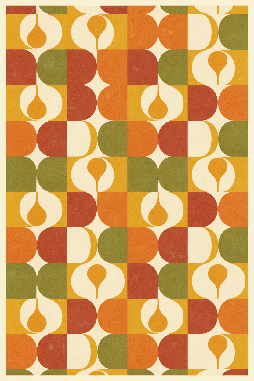 따뜻하고 차분한 흙색 톤의 레트로 추상 패턴이 있는 빈티지에서 영감을 받은 PPT 표지.