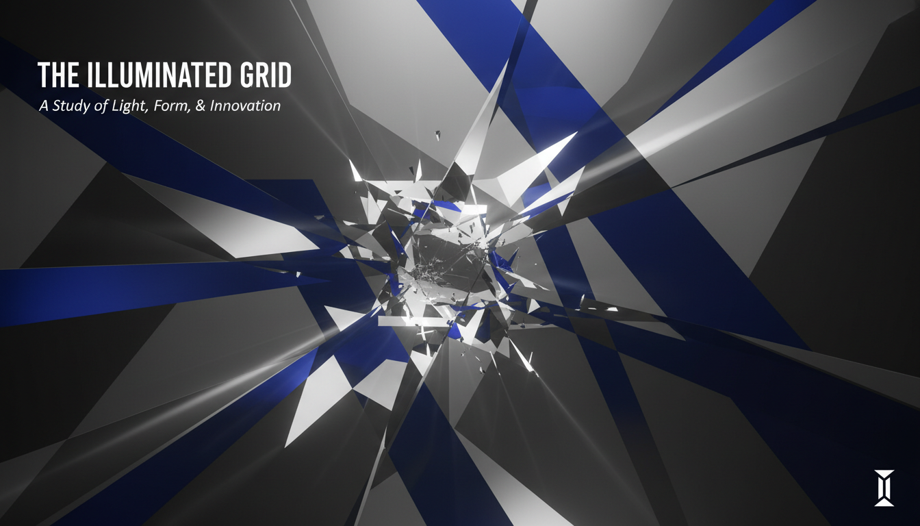 추상적인 빛과 그림자가 기하학적 패턴을 만드는 극적인 PPT 표지.