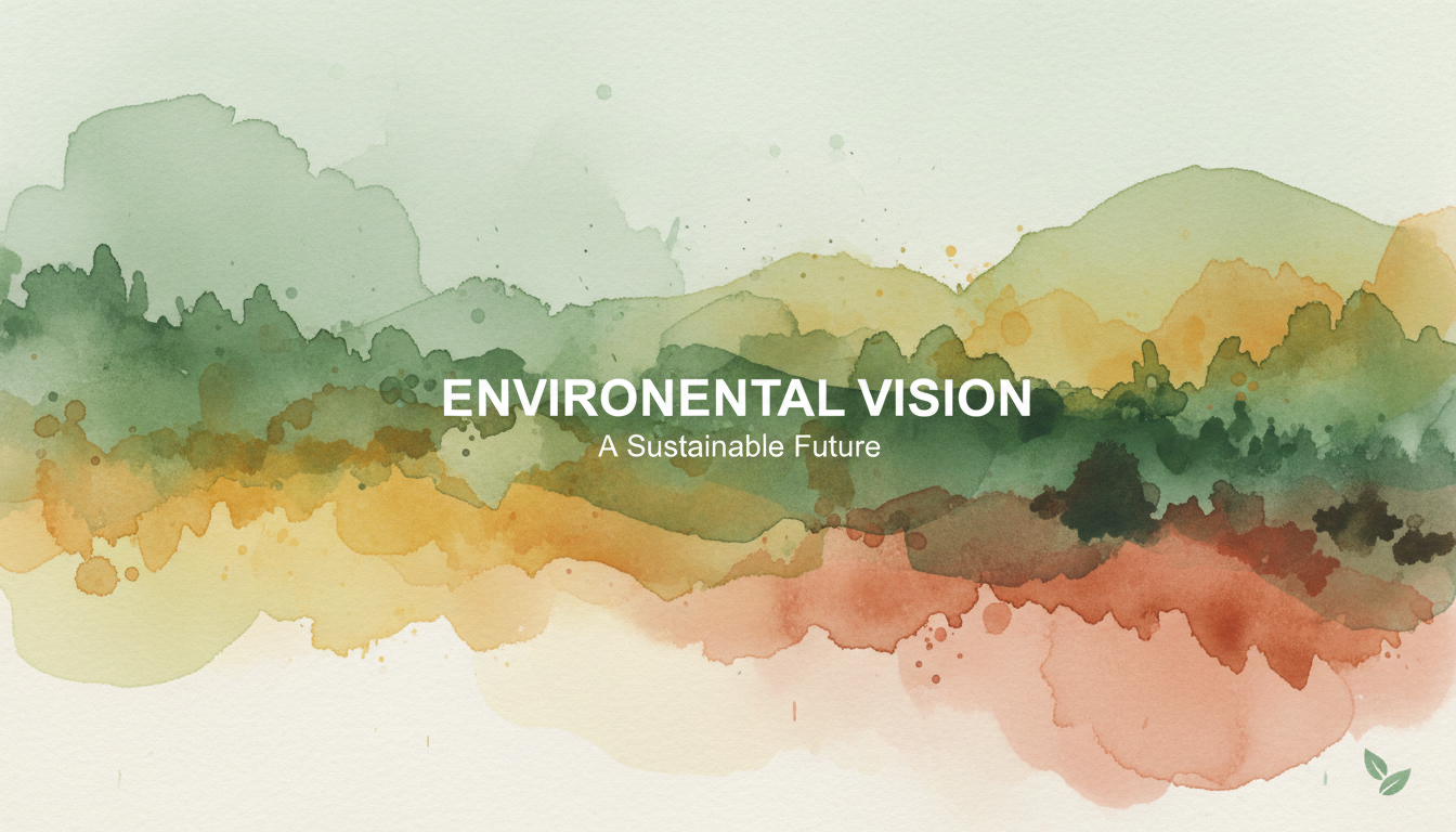 부드러운 녹색과 흙색 톤의 추상적인 수채화 풍경 PPT 표지.