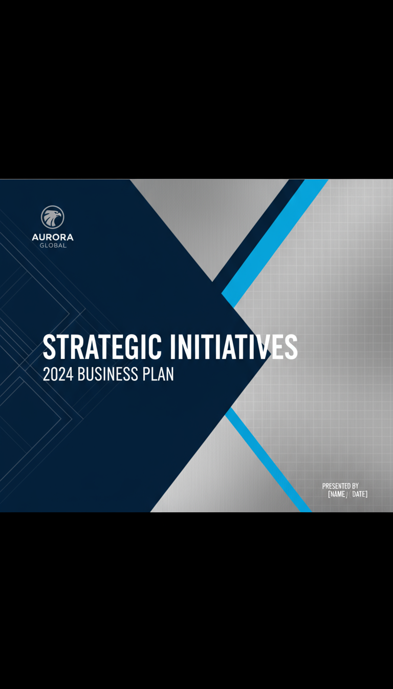 대각선 남색과 은색 컬러 블록이 있는 기업용 PPT 표지.