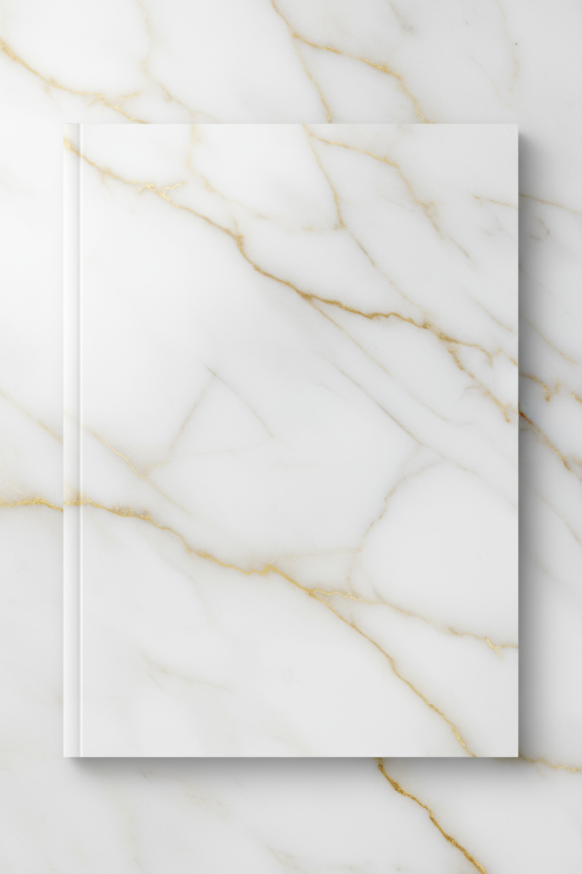 매끄러운 흰색 대리석 질감과 섬세한 금색 줄무늬가 특징인 우아한 PPT 표지.