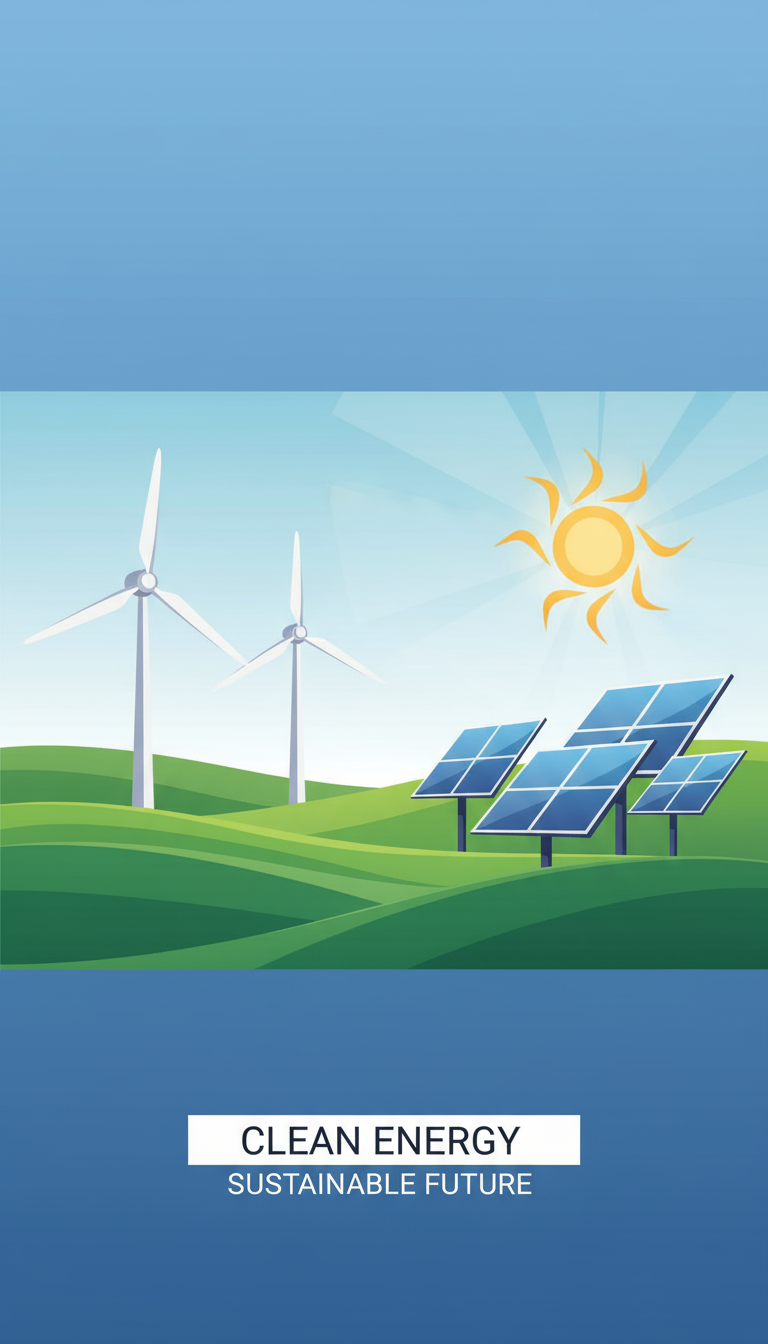 양식화된 풍력 터빈과 태양광 패널이 묘사된 환경 PPT 표지.