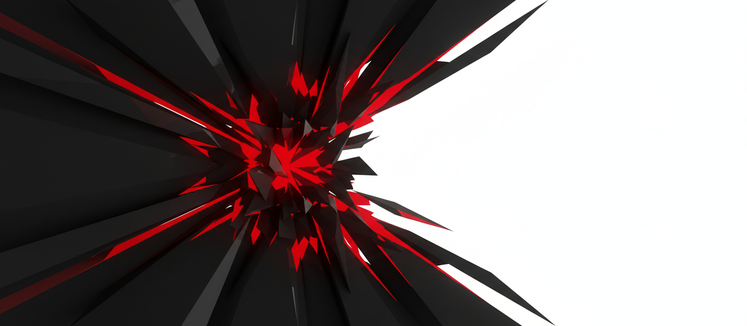 대비되는 빨간색과 검은색 팔레트의 날카롭고 각진 선과 기하학적 파편들로 역동적인 PPT 표지.