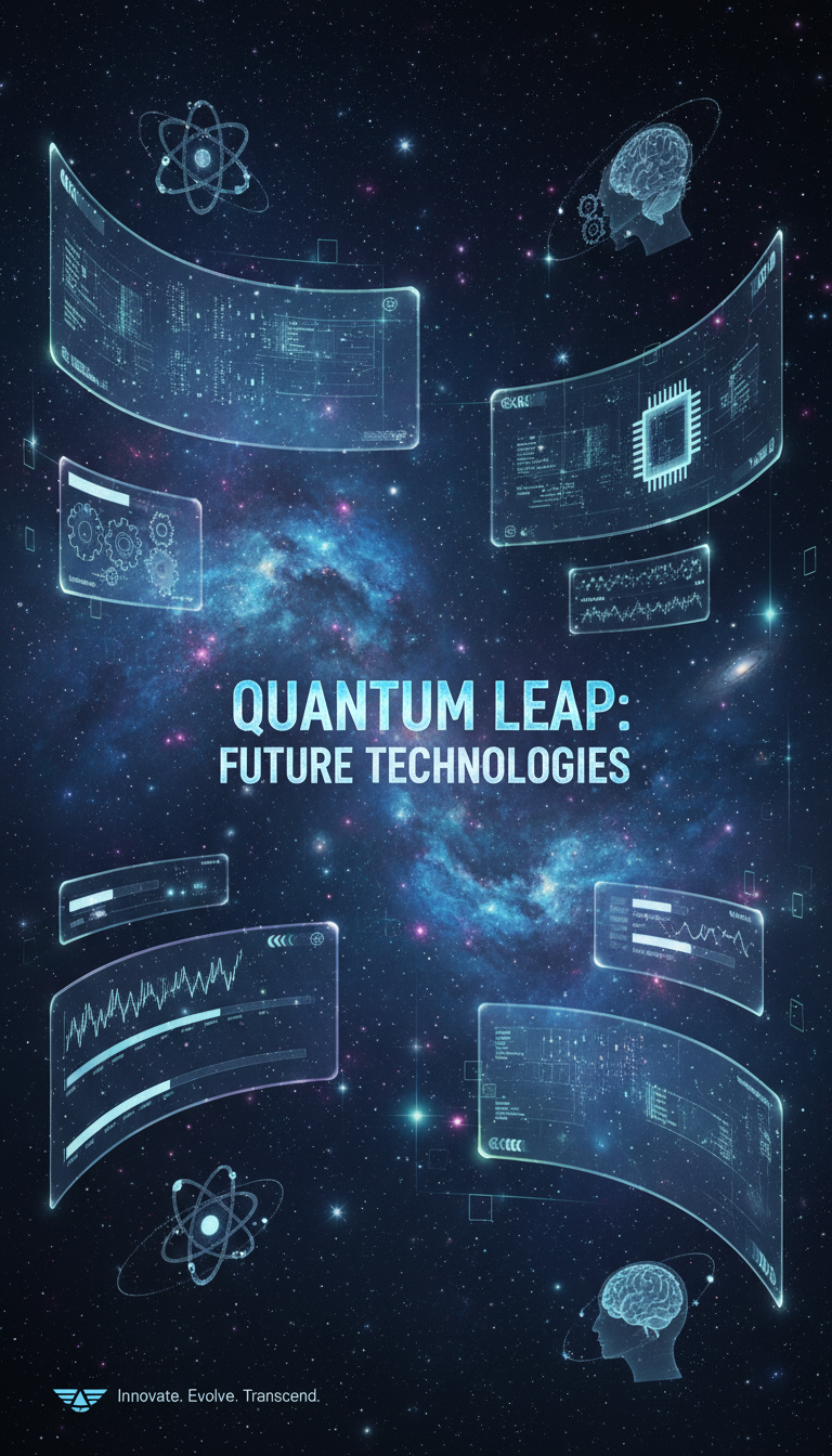 미래 지향적인 떠다니는 홀로그램과 UI 요소가 있는 첨단 기술 PPT 표지.