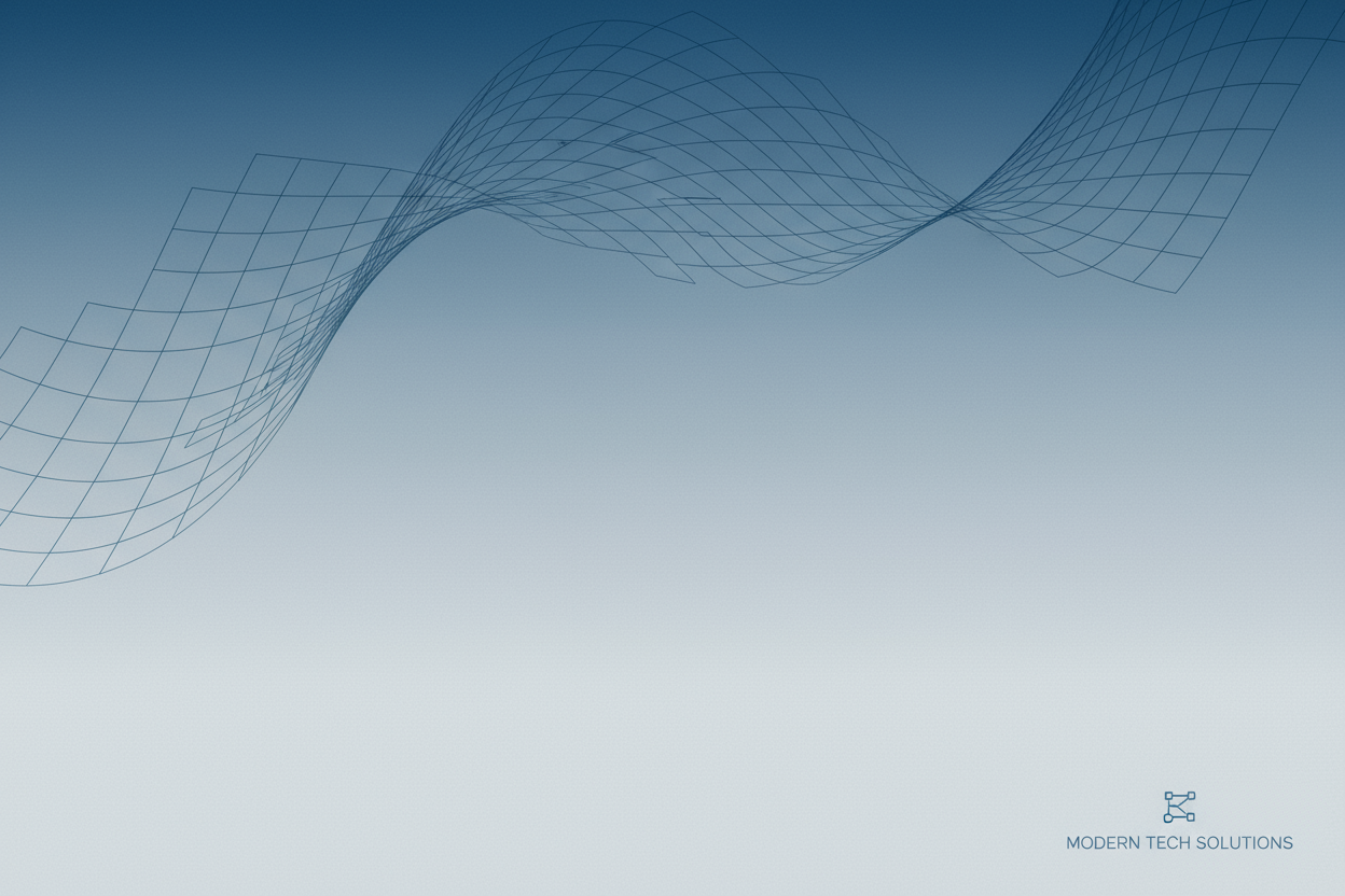 파란색과 회색의 디지털 격자 무늬가 있는 미니멀한 PPT 표지 디자인.