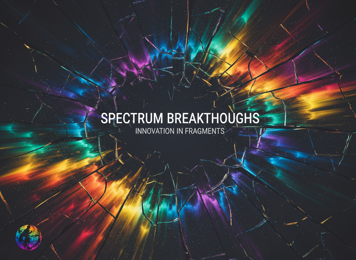 조각나거나 깨진 유리 효과와 굴절된 무지개 빛이 있는 예술적인 PPT 표지.