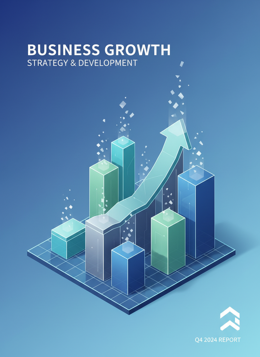 아이소메트릭 도시 블록과 상승 그래프가 있는 비즈니스 성장 PPT 표지.
