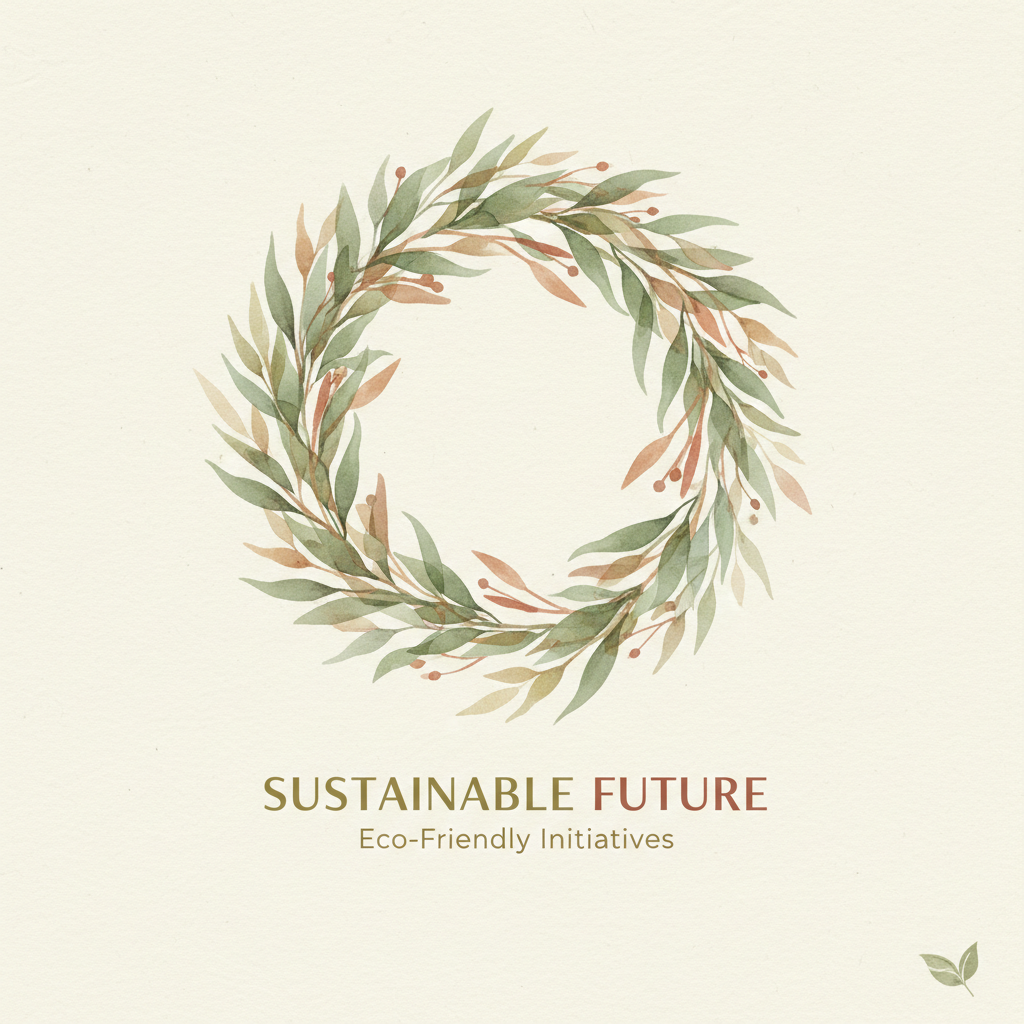 초록색 수채화 잎과 섬세한 나뭇가지로 꾸며진 친환경 PPT 표지.