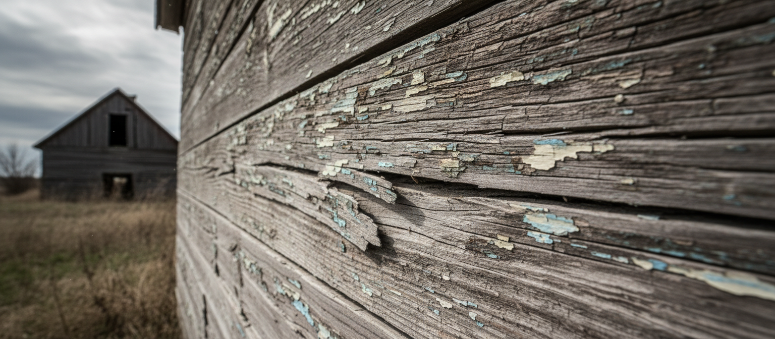 깊은 균열이 있는 풍화된 헛간 나무 질감.