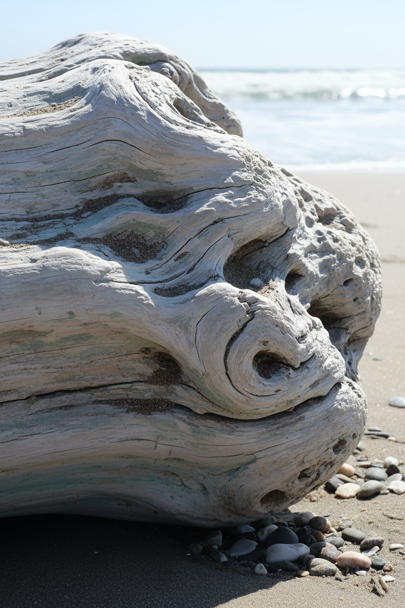 햇빛에 바래고 풍화된 유목 질감.