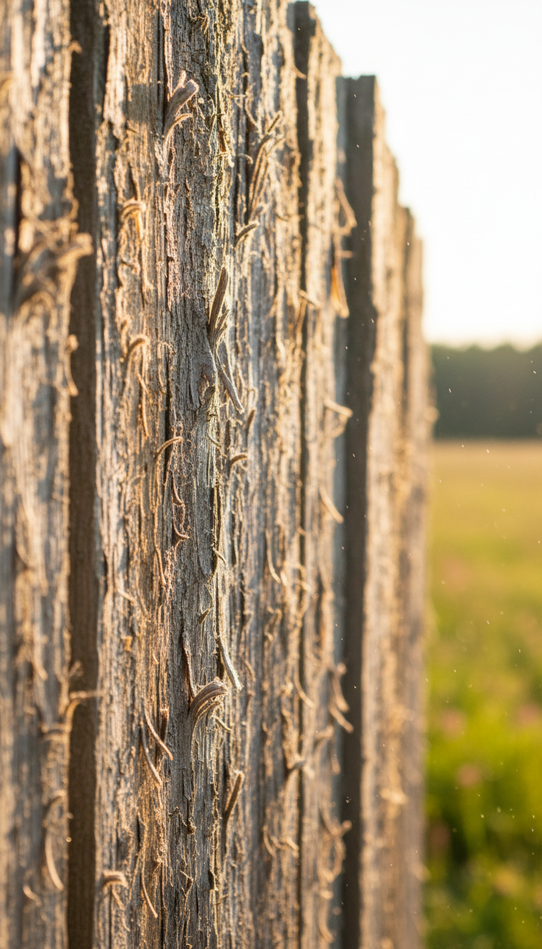햇볕에 그을리고 갈라진 나무 울타리 질감.