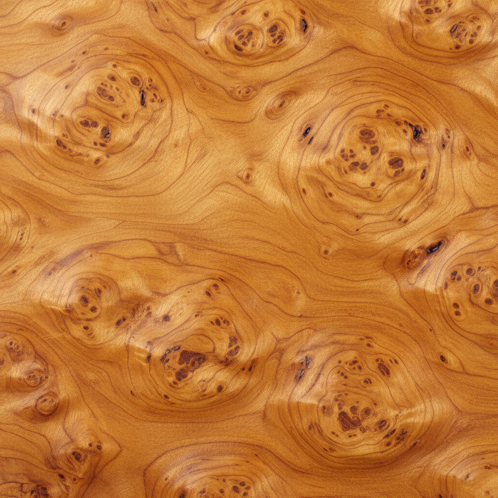 소용돌이치는 나뭇결의 광택 처리된 부리나무 질감.