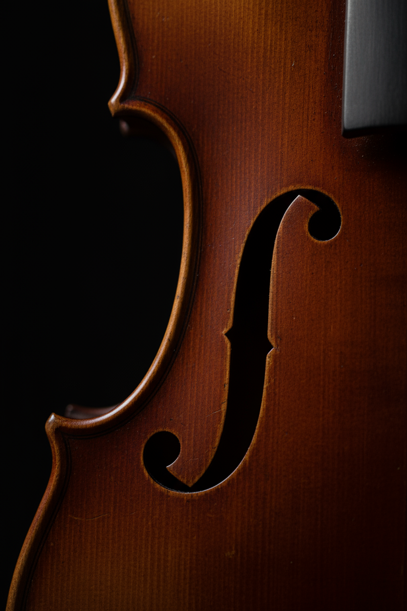 검은 배경의 바이올린 f-홀.