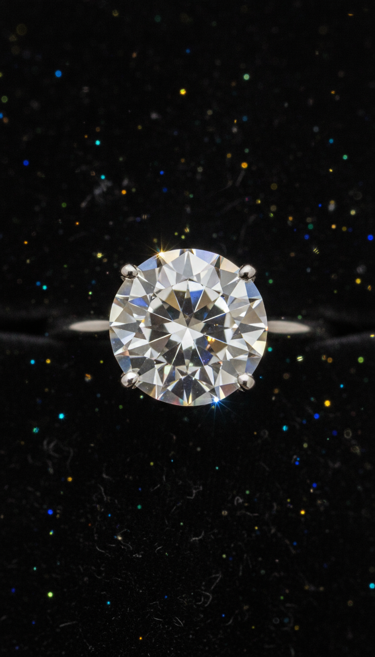 호화로운 벨벳 검은 배경에 놓인 눈부신 다이아몬드 솔리테어 반지, 클로즈업 사진.