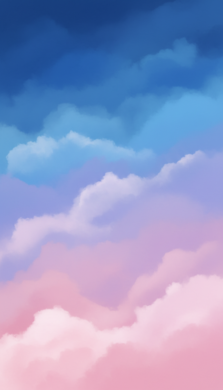 깊은 파란색에서 연분홍색으로 부드럽게 색이 전환되는 그라데이션 구름 일러스트레이션, 매우 미학적이며 차분하고 부드럽습니다.