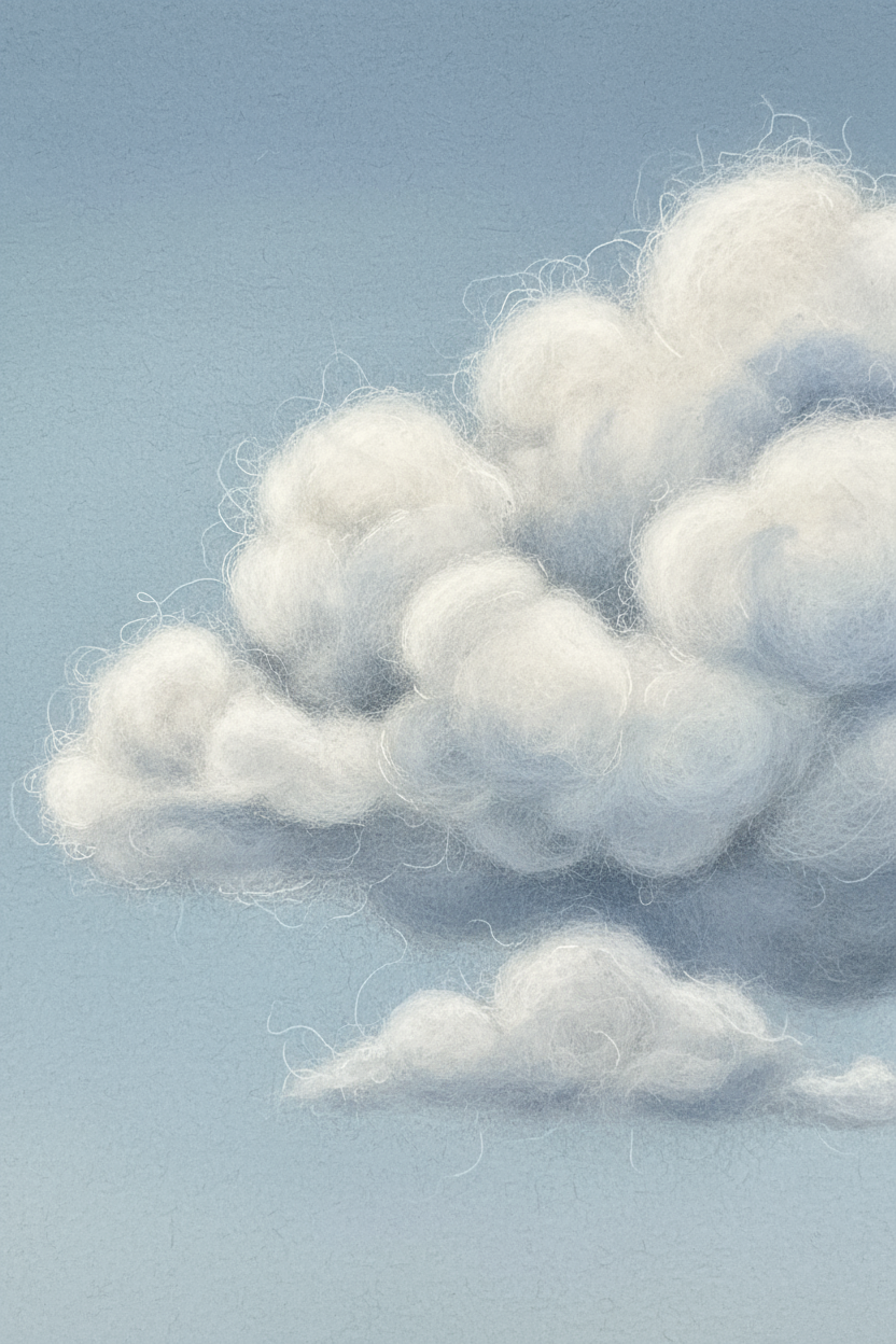 펠트나 양모 원단처럼 보이는 질감 있는 구름 일러스트.
