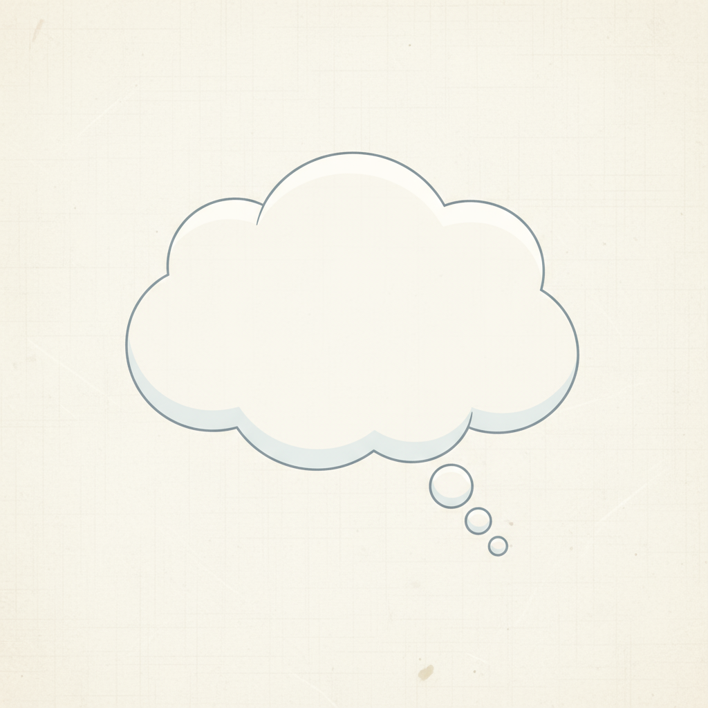 미묘한 질감의 배경에 빈 생각 구름 역할을 하는 구름 일러스트레이션, 미니멀리스트 그래픽 디자인.