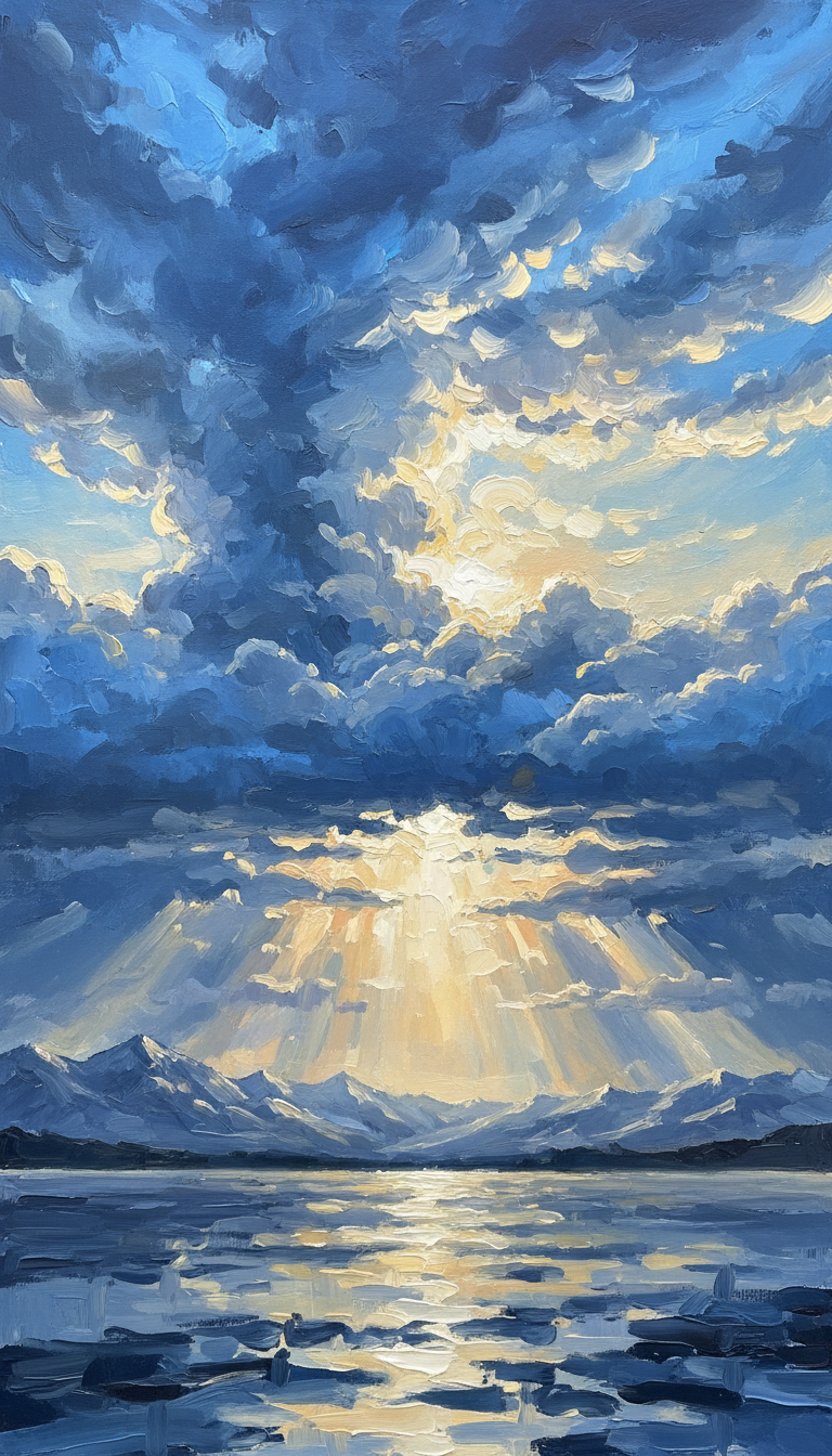 두꺼운 붓터치와 풍부한 질감이 특징인 유화 구름 일러스트.