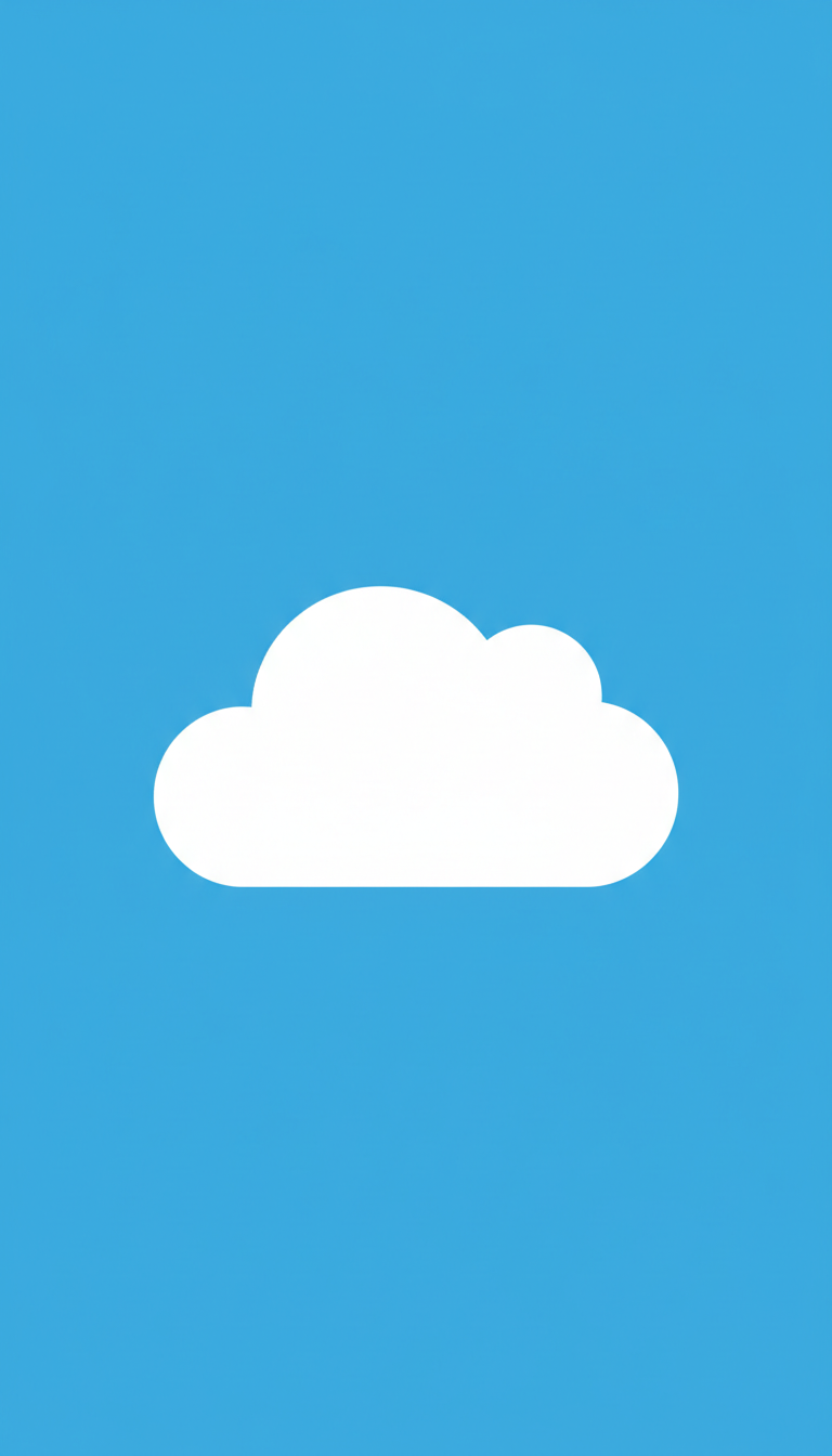 밝은 파란 하늘에 떠 있는 미니멀한 플랫 디자인 흰색 구름 일러스트.