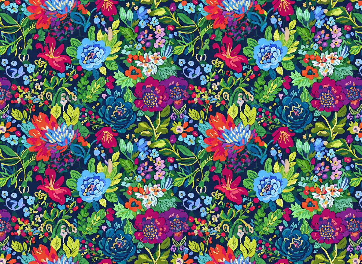 다채로운 이음새 없는 꽃무늬 패턴 일러스트.