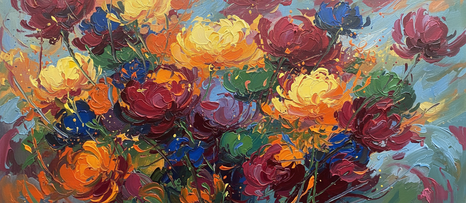 꽃 형태와 색상의 추상 표현주의 일러스트.