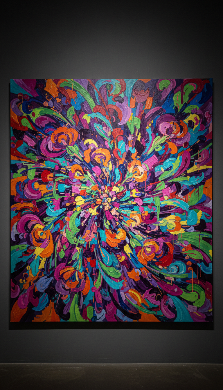 역동적인 붓 터치가 있는 왜곡되고 추상적인 꽃 일러스트.